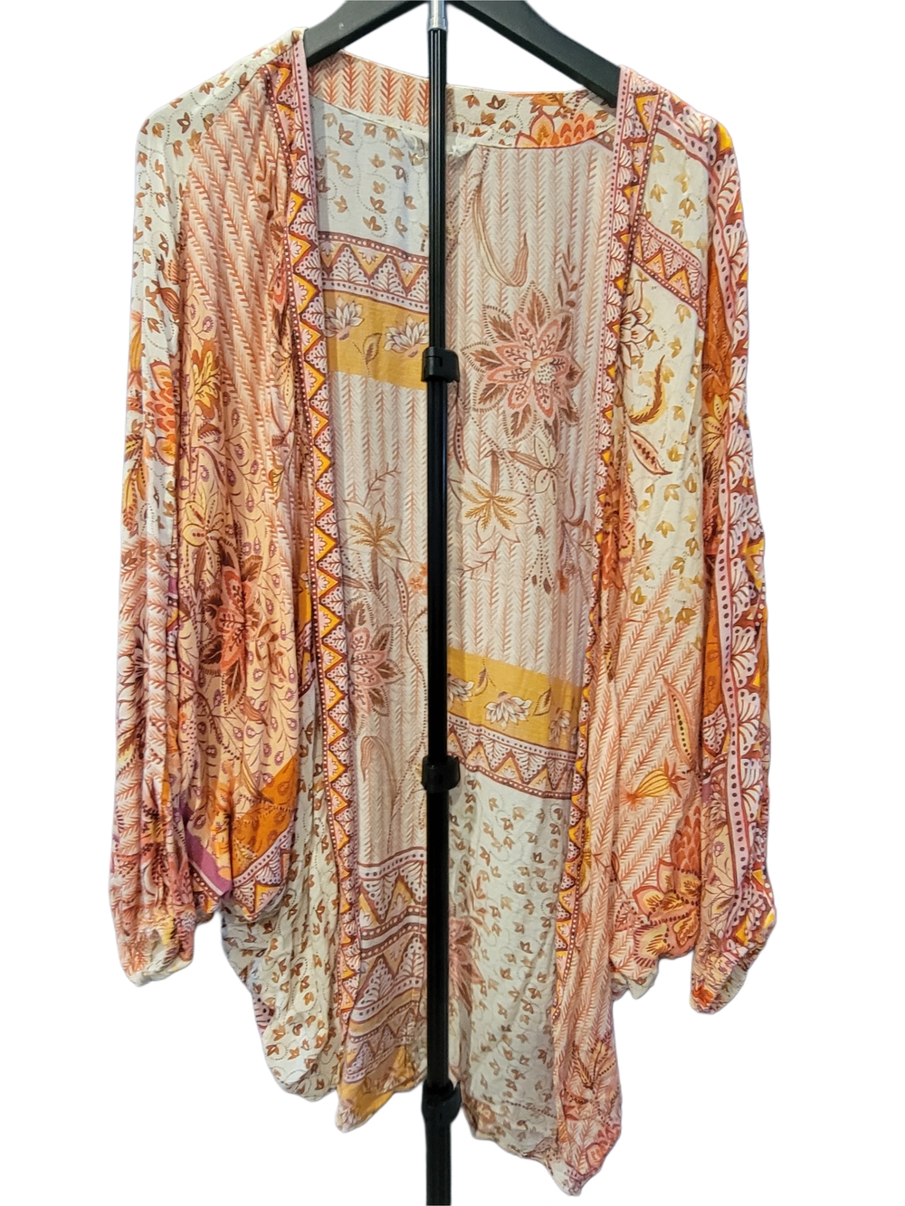 Anthropologie Cream & Rust Floral-Print Kimono - One Size - GUC